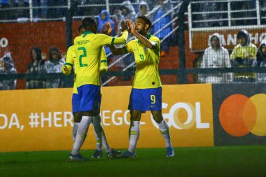 SAO PAULO - MAY 09, 2019: BRAZIL VS COLOMBIA. in a match between Brazil's Olympic team that faces Colombia in a friendly match at Estadio do Pacaembu