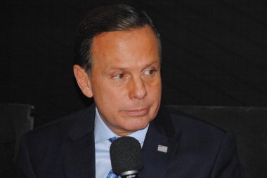 Covid-19.April 13. 2020, Sao Paulo, Brezilya: Bu Pazartesi Palacio dos Bandeirantes 'te düzenlenen basın toplantısında Coronavirus ile mücadele tedbirleri, (COVID-19)