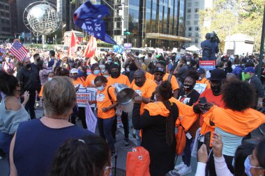 People celebrate victory of Joe Biden on streets of New York, USA 