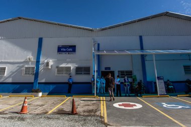 Sao Paulo Belediye Başkanı UBS sağlık kliniği reformuna katılıyor. 28 Temmuz 2020, Sao Paulo, Brezilya: Sao Paulo Belediye Başkanı Bruno Covas, UBS kliniği Vila Calus 'un yenilenmesi ve uygulanmasına katılır. 