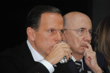 Covid-19.April 13. 2020, Sao Paulo, Brezilya: Bu Pazartesi Palacio dos Bandeirantes 'te düzenlenen basın toplantısında Coronavirus ile mücadele tedbirleri, (COVID-19)