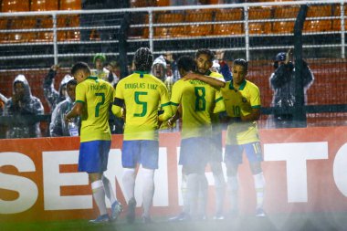 SAO PAULO - MAY 09, 2019: BRAZIL VS COLOMBIA. in a match between Brazil's Olympic team that faces Colombia in a friendly match at Estadio do Pacaembu