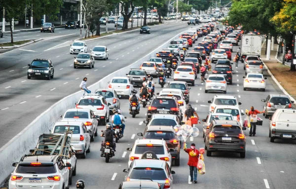 Verkehr Sao Paulo Oktober 2020 Sao Paulo Brasilien Schwerer Verkehr — Stockfoto