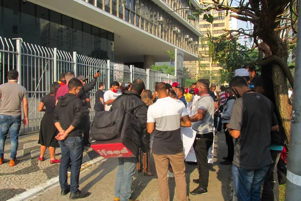 Septiembre 2020 Sao Paulo Brasil Motociclistas Aplicativos Reparto Protestan Frente —  Fotos de Stock