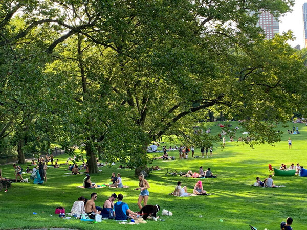 July 26, 2020, New York, USA: People are seen having picnic at Central Park amid Coronavirus pandemic reopening phases. The good weather contributes to this and people are seen enjoying themselves playing sports and having fun as well. (Foto: Niyi Fo