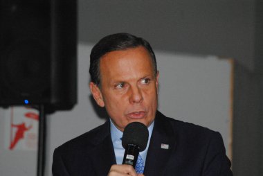 Covid-19.April 13. 2020, Sao Paulo, Brezilya: Bu Pazartesi Palacio dos Bandeirantes 'te düzenlenen basın toplantısında Coronavirus ile mücadele tedbirleri, (COVID-19)