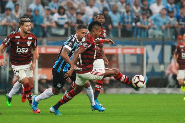 Porto Alegre - Ekim 02, 2019: Gremio 'ya karşı oynanan maçta, Amerika' nın Copa Libertadores takımının yarı finallerinde 1. maçta geçerlidir.
