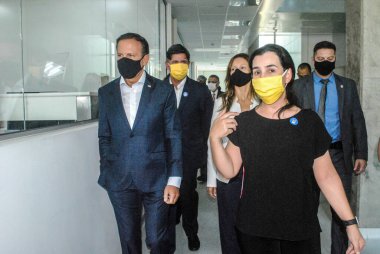 25 Kasım, Sao Paulo, Brezilya: Sao Paulo Valisi Joao Doria, kamu ve özel sektör arasındaki bir ortaklık programı olan IPT Açık Deneyimi 'nin yenilik alanının açılışını gerçekleştirdi.