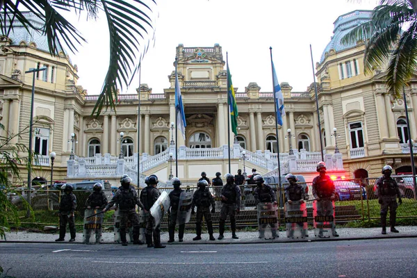 Rio Janeiro 2020 Dimostrazione Rio Violenza Polizia Manifestanti Compiono Atto — Foto Stock