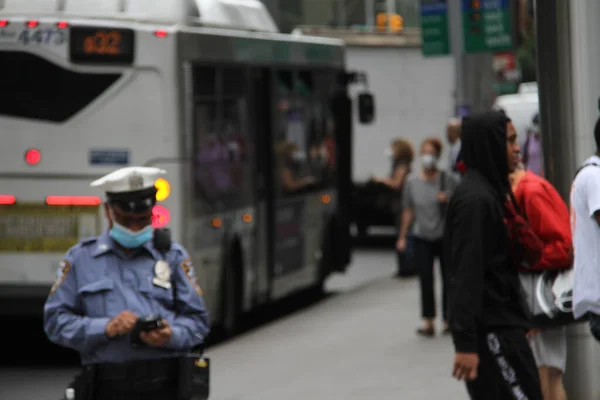 Novo Mta Retornar Coleta Tarifas Ônibus Entrada Porta Frente Partir — Fotografia de Stock