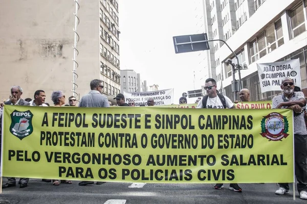 Sao Paulo 2019 Protesta Los Ciudadanos Frente Edificio Policía Brasil —  Fotos de Stock