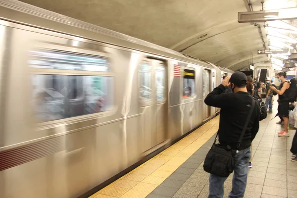 Passagiers Zonder Maskers New York City Subway Verenigde Staten — Stockfoto