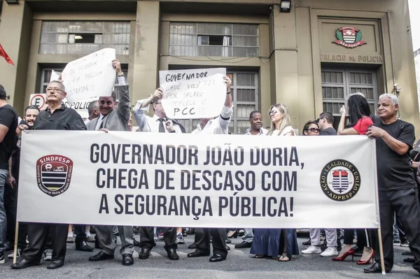 Sao Paulo 2019 Protesto Cidadãos Frente Prédio Polícia Brasil — Fotografia de Stock