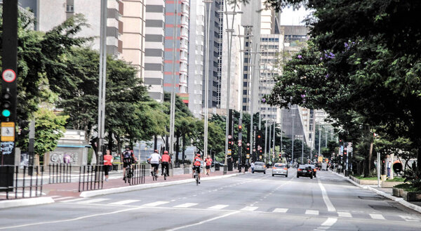 (INT) Covid-19:Few movement of people.April 12,2020,Sao Paulo,Brazil: Few people are seen on Paulista avenue,Sao Paulo,which is always busy on weekends .