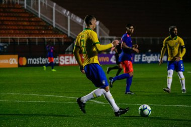 SAO PAULO - MAY 09, 2019: BRAZIL VS COLOMBIA. in a match between Brazil's Olympic team that faces Colombia in a friendly match at Estadio do Pacaembu
