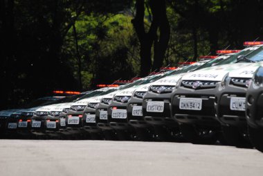 Sao Paulo 10, 14, 2019 - PUBLIC Güvenlik - Çevre Polisine araçların teslim edilmesi ve Altyapı ve Çevre Bakanı Marcos Penido ile birlikte 40 bin Glock tabancası satın alındığı duyuruldu