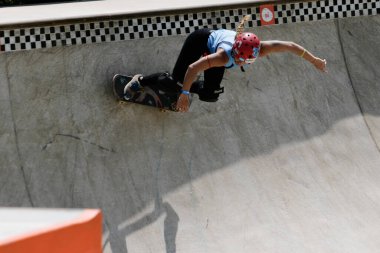 SAO PAULO, SP, 12.09.2019 - Dünya Kaykay Parkı sırasında sporcular için, So Paulo 'nun batısındaki Candido Portinari Eyalet Parkı' nda, bu Perşembe, 12. Yarışma 9 'u ile 15' i arasında yapılacak.