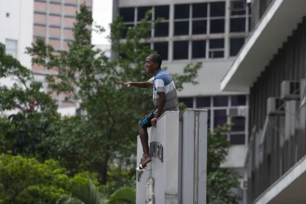 Sao Paulo 2021 Homem Queria Cometer Suicídio Rua — Fotografia de Stock