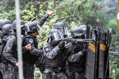 Sao Paulo Valisi Bill PL 529 / 20 'ye karşı protesto. 1 Ekim 2020, Sao Paulo, Brezilya: Protestocular Sao Paulo Valisi Joao Doria 'nın (PSDB) temel kamu kurumlarını yok etmeyi veya özelleştirmeyi amaçlayan projesini protesto ettiler 