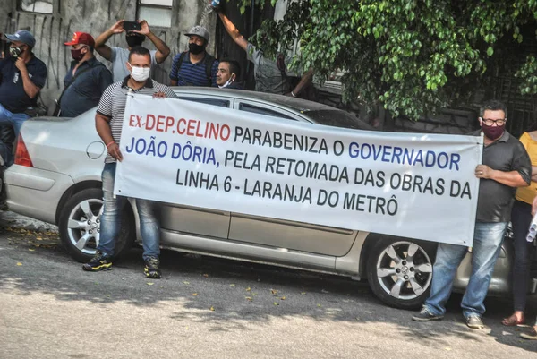 Reinício Trabalho Linha Metro Laranja Outubro 2020 São Paulo Brasil — Fotografia de Stock