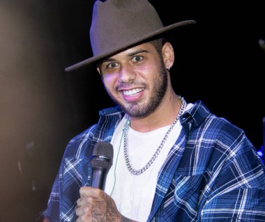 Sao Paulo 'daki Allianz Parque' da açık hava müzikali. 1 Ağustos 2020, Sao Paulo, Brezilya: Brezilyalı şarkıcılar yeni arabalı sinema formatında müzik şovlarını sunar