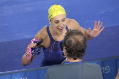 Internacional - Lima, Peru, 08 / 08 / 2019 - LIMA, PERU.07,08,2019.200M ESTILO LIVRE FEMINO FININO FININAL.A final do 200m livre Feminino dos jogos pan americanos nesta quarta (7) no centro aquatico em videna... as Americanas Claire Rasmus (158.64) ficara