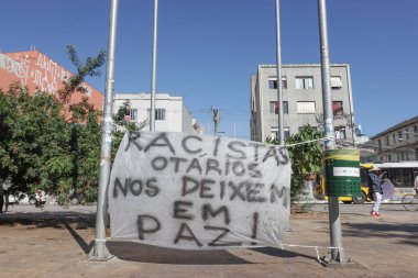 19 Temmuz 2020, Sao Paulo, Brezilya: Brezilya Cumhurbaşkanı Jair Bolsonaro 'yu protesto eden protestocular Central Sao Paulo' daki Franklin Roosevelt Parkı 'nda
