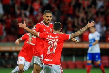 Porto Alegre (RS), 03 / 03 / 2020 - INTERNACIONAL / UNIVERSIDAD CATOLICA - Jogador Paolo Guerrero, do Internacional (BRA), comemora o segundo gol marcado durante partida contra a Universidad Catolica (CHI), valida pela primeira rodada fase de grupos 