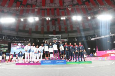 Internacional - Lima, Peru, 29 / 07 / 2019 - LIMA, PERU29,07,2019. PREMIACAO MASCQUETE MASCULINO 3X3.O EUA levou ouro e Porto Rico, a prata e Republica Dominicano o bronz no jogo de basquete masculino 3x3 durante jogos Pan Americanos 2019 em Lima nesta segu