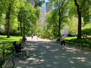 (Covid-19: kalabalık Central Park. 17 Mayıs 2020, New York, ABD: Manhattan 'daki Central Park bu güneşli pazar çok kalabalık ve insanlar Coronavirüs salgınının ortasında piknik yaparken, spor yaparken ve eğlenirken görülüyor. Yeni uzatılmış konaklama 
