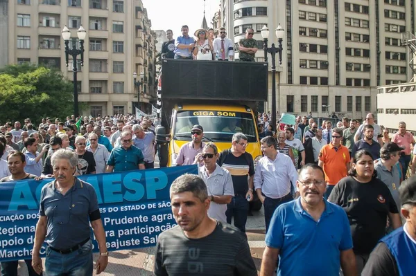 Sao Paulo 2019 Protesto Cidadãos Frente Prédio Polícia Brasil — Fotografia de Stock