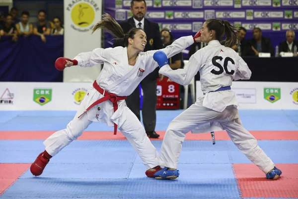 Uberlandia 2019 Karate Natalia Spigolon Gabriela Camargo Münakaşa Pela Medalha — Stok fotoğraf