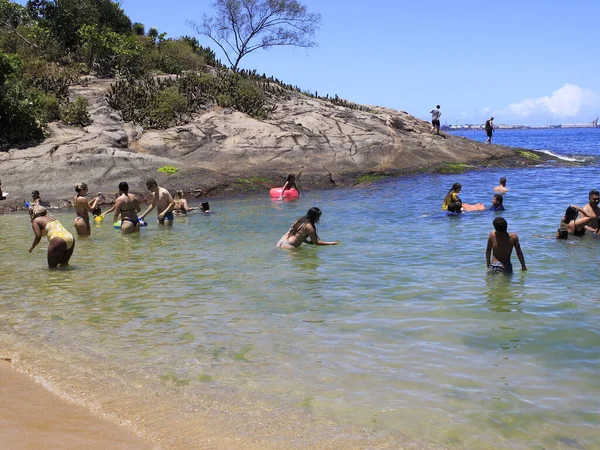 Lourd Mouvement Personnes Secret Beach Espirito Santo Janvier 2021 Vila — Photo