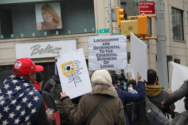 Novembro 2020 Nova York Eua Pessoas Protestam Contra Bloqueio Prefeito — Fotografia de Stock