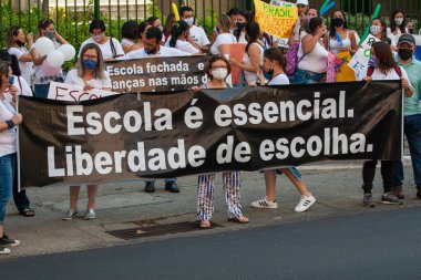 19 Temmuz 2020, Sao Paulo, Brezilya: Brezilya Cumhurbaşkanı Jair Bolsonaro 'yu protesto eden protestocular Central Sao Paulo' daki Franklin Roosevelt Parkı 'nda