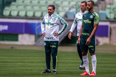 Sao Paulo - 12 Şubat 2020: Sentetik çimenlikte antrenman sırasında PALMEIRAS oyuncularının eğitilmesi.