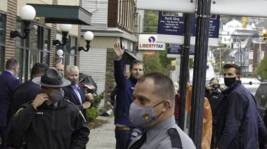 (ABD Başkanı Donald Trump Pittsburgh 'da bir mitingde konuşma yaptı. 22 Eylül 2020, Pittsburgh, Pennsylvania, ABD: ABD Başkanı Donald Trump Atlantik Havacılık 'ta büyük bir Amerikan geri dönüş etkinliğinde konuştu