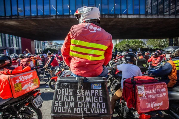 Protesto Entregadores App São Paulo Julho 2020 São Paulo Brasil — Fotografia de Stock