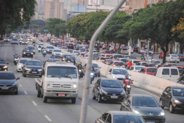 Sao Paulo 'da trafik vardı. 14 Ekim 2020, Sao Paulo, Brezilya: Sao Paulo 'da Marjinal Tiete otoyolu yoğun trafik 