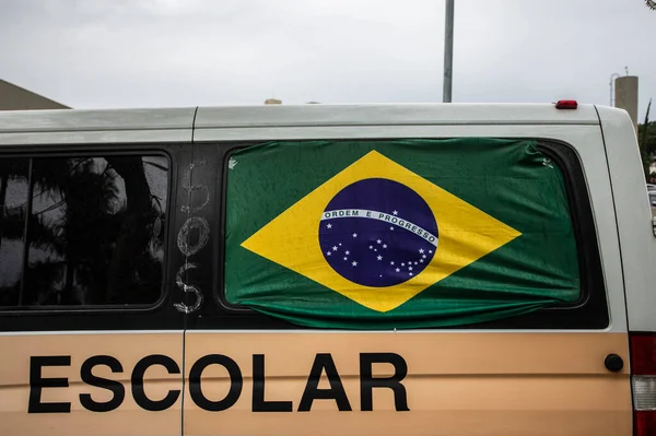 Julho 2020 São Paulo Brasil Motoristas Van Escolar Desfilam Várias — Fotografia de Stock