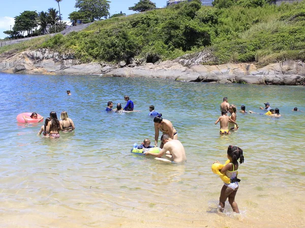 Movimento Pesado Pessoas Secret Beach Espírito Santo Janeiro 2021 Vila — Fotografia de Stock