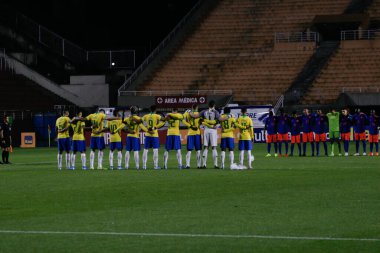 SAO PAULO - MAY 09, 2019: BRAZIL VS COLOMBIA. in a match between Brazil's Olympic team that faces Colombia in a friendly match at Estadio do Pacaembu