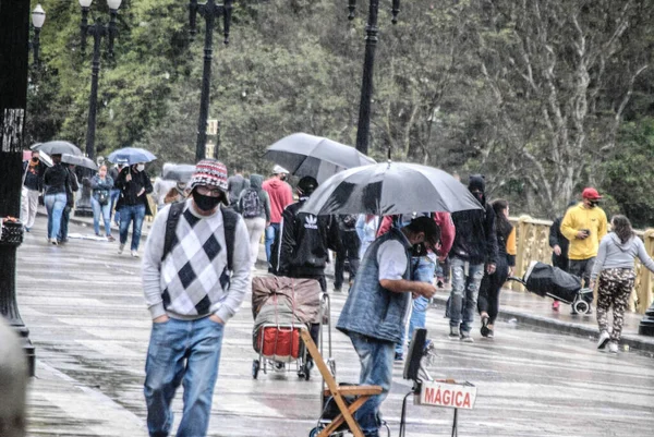 Σάο Πάολο 2020 Κυκλοφορία Ανθρώπων Στο Δρόμο Θερμοκρασία Βαθμούς — Φωτογραφία Αρχείου