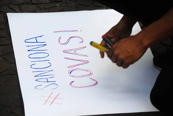 Sao Paulo 2019 Étudiants Membres Manifestation Debout Devant Bâtiment Bruno — Photo