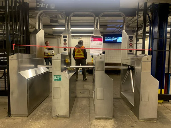 New Delkab Metro Station Closed Coronavirus March 2020 Brooklyn Usa — Stock Photo, Image