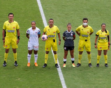 (Paulista Kadın Futbol Ligi 'nde. 10 Aralık 2020, Sao Paulo, Brezilya: Corinthians ve Palmeiras arasındaki futbol maçı, yarı final maçı için Arena Barueri Stadyumu 'nda oynandı. Sonuç, Korintliler 2x2 Palmeira. Korintliler 'in golleri eksikti.
