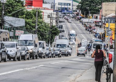 Sao Paulo 'da trafik vardı. 14 Ekim 2020, Sao Paulo, Brezilya: Sao Paulo 'da Marjinal Tiete otoyolu yoğun trafik 