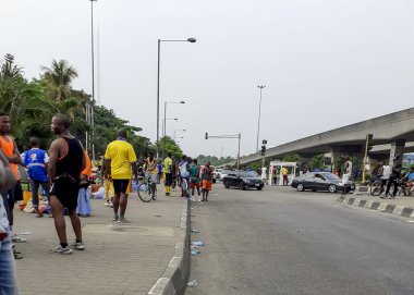 March 28,2020,Lagos,Nigeria: Movement of people during the Coronavirus pandemic, some stores are closed to the public and the government also made lavatories available for people 
