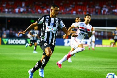 SAO PAULO - AUG 28, 2019: SAO PAULO VS SANTOS. Match between Sao Paulo against Santos for the 14th round of the Paulista championship, at the Paulo Machado de Carvalho stadium