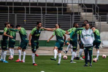 Sao Paulo - 12 Şubat 2020: Sentetik çimenlikte antrenman sırasında PALMEIRAS oyuncularının eğitilmesi.
